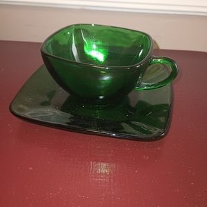 🎈EUC Vintage Anchor Hocking Charm Forest Green Cup & Saucer PRICE IS FIRM